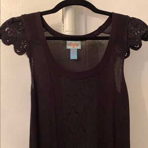 Black knit mini dress w capped sleeves